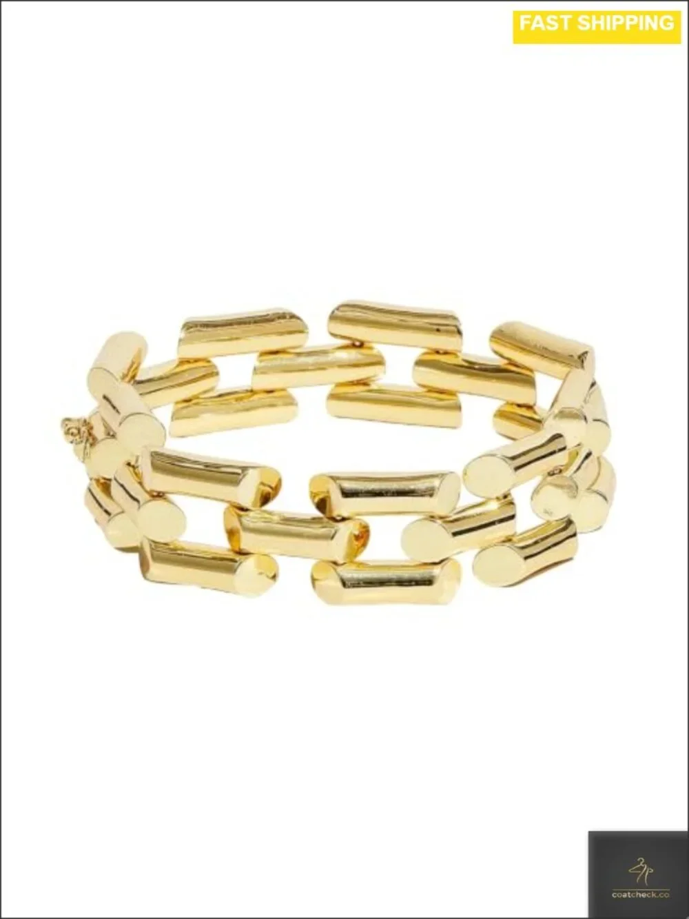 18K Gold-Plated Brass Bar Link Bracelet, 7 Inch Chunky Chain for Women,